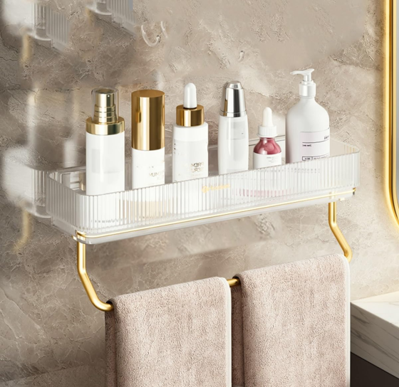 Настенный органайзер для ванной комнаты, полка с держателем для полотенец, 41.5×10.5×6.5см, прозрачный Каменец-Подольский