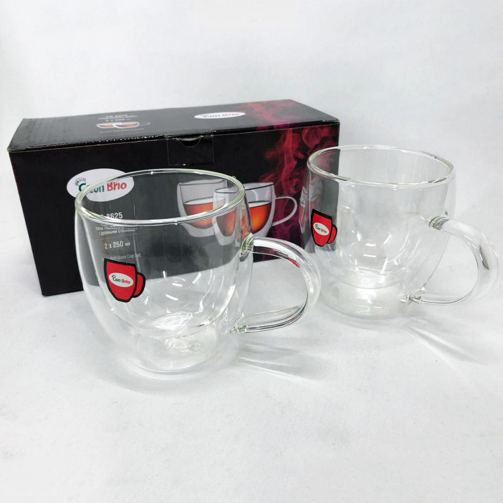 Стаканы для чая двойные, Стеклянная кофейная кружка с двойными стенками, Стаканы и чашки с двойным дном VD-94 Львов - изображение 1