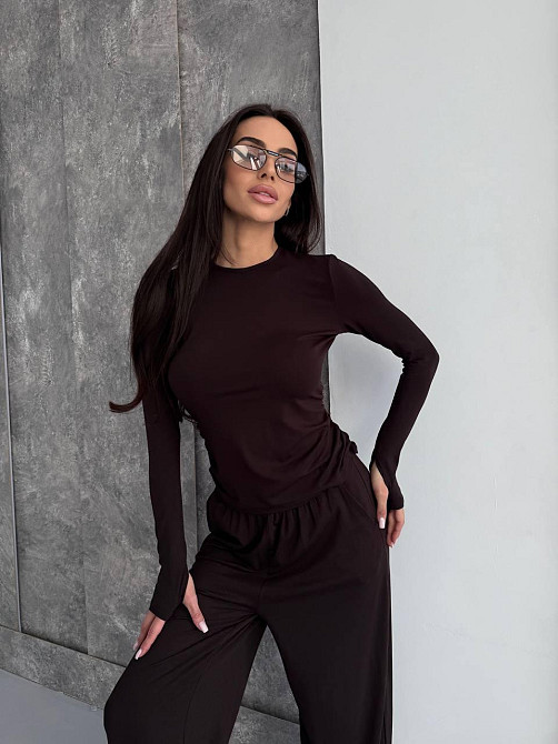 Жіночий стильний базовий костюм із м'якої еластичної тканини. Шоколад, 42/44 Одеса - фото 7