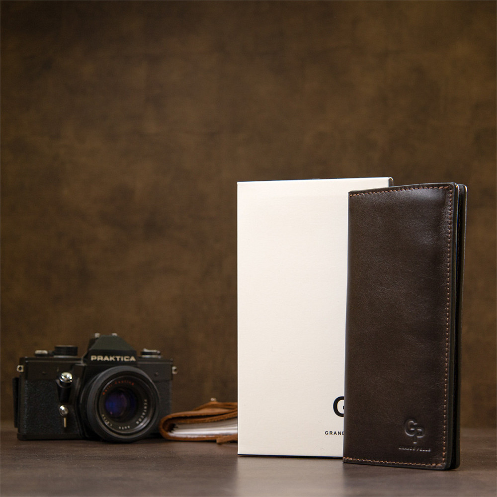 Шкіряне глянсове портмоне Темно-коричневий (GRANDE PELLE) Київ - фото 4