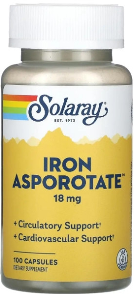 Железо Solaray Iron Asporotate 18 мг 100 капс Киев - изображение 1