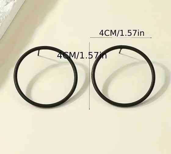 Сережки-кільця 4 см чорні, круглі жіночі сережки з застібкою гвоздик Київ