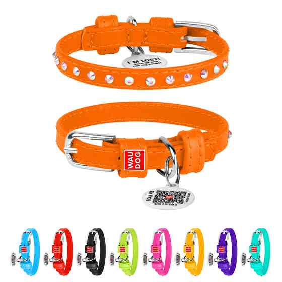 Нашийник для собак шкіряний WAUDOG Glamour з QR паспортом, з клейовими стразами, Ш 9 мм, Дов 19 Коломыя