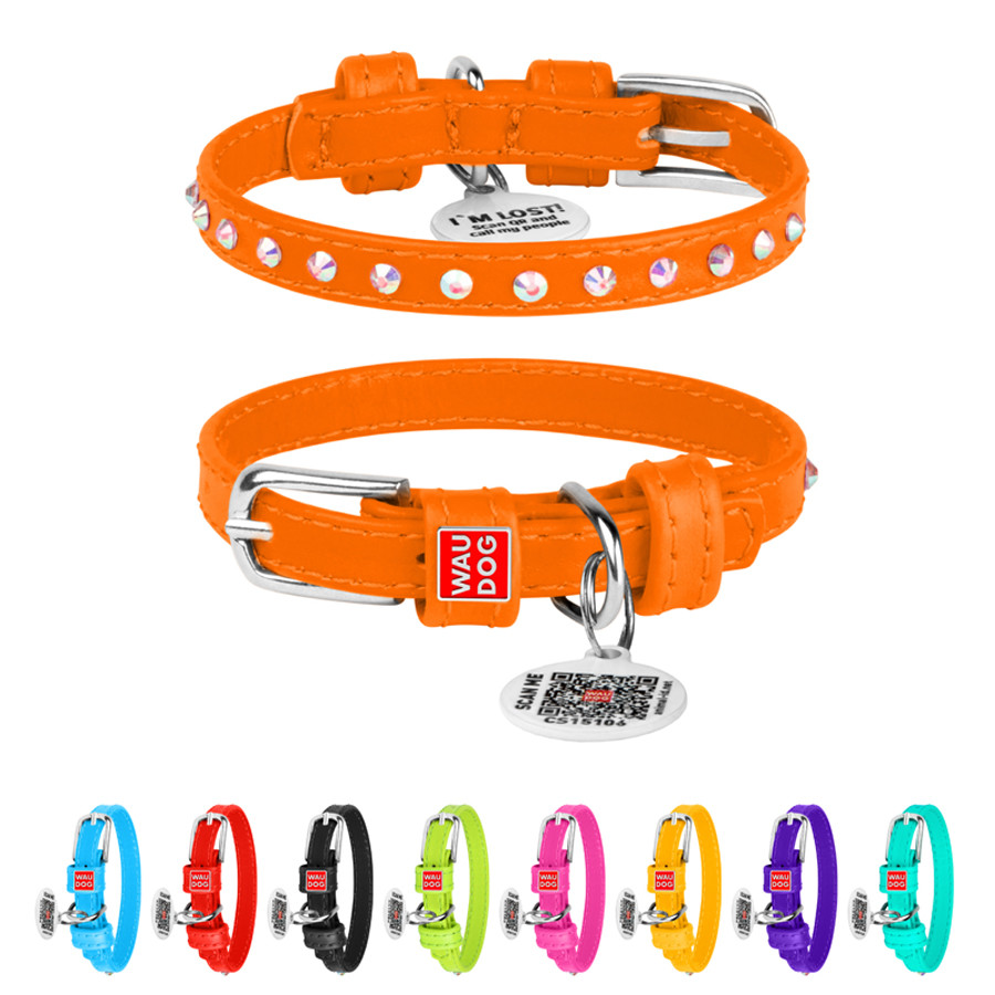 Нашийник для собак шкіряний WAUDOG Glamour з QR паспортом, з клейовими стразами, Ш 9 мм, Дов 19 Коломыя - изображение 1