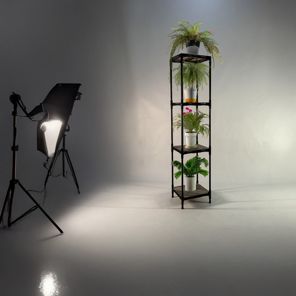 Металева підлогова полиця-стелаж для рослин Troya, Зх рівнева чорна H=1,45м МДФ ламіновані полички Бориспіль - фото 4