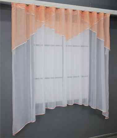 Кухонная тюль арка с ламбрекеном VR-Textil № 025к белый с персиковым 280х170 см (52-0694) Киев