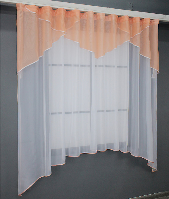 Кухонная тюль арка с ламбрекеном VR-Textil № 025к белый с персиковым 280х170 см (52-0694) Киев - изображение 2
