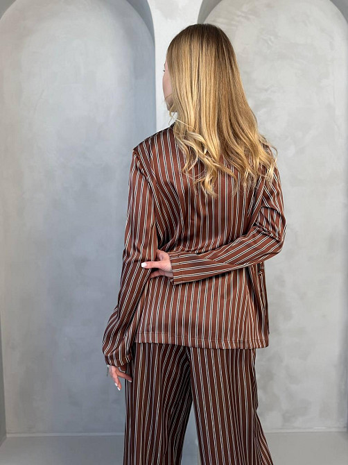 Жіночий стильний вільного крою костюм із шовку сатину Шоколад 2 Одеса - фото 10