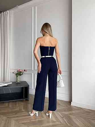 Жіночий класичний брючний костюм-двійка: корсет і штани костюмка Темно-синій, 46/48 Одеса