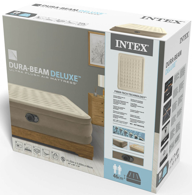 Двуспальная надувная кровать с электронасосом 203*156*46 см Intex бежевая Киев - изображение 3
