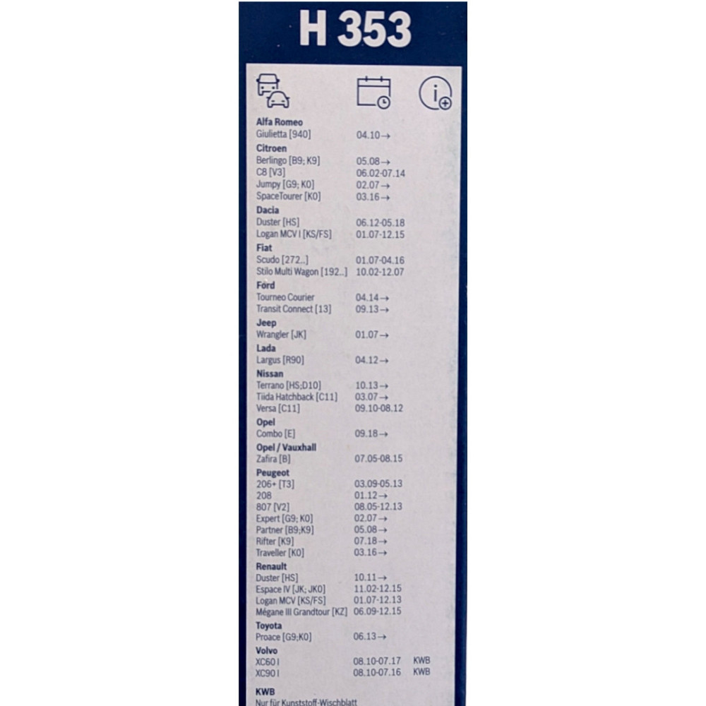 Щетка стеклоочистителя каркасная задняя Bosch Twin H353 350 мм (14