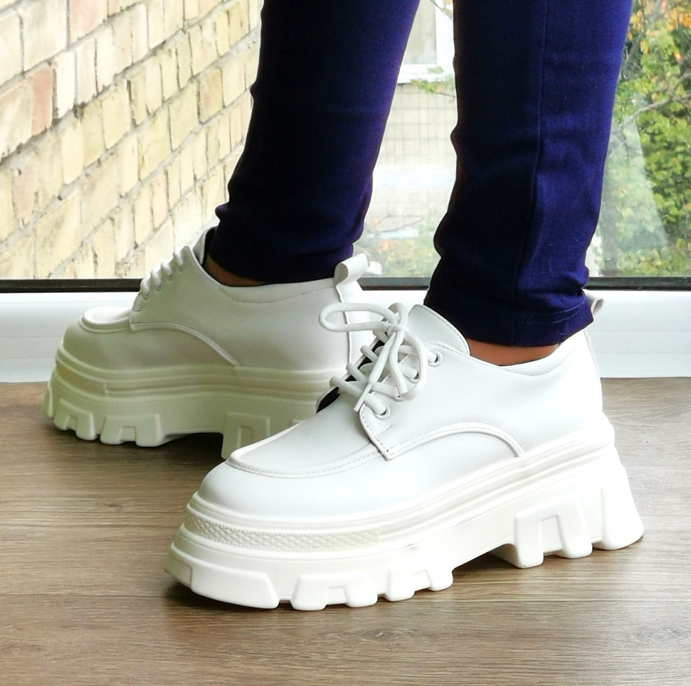 Женские Белые Туфли Кроссовки на Танкетке Броги Кожаные Оксфорды Мокасины (размеры: 36,37,38,39,40,41) - 7-21 Днепр - изображение 5