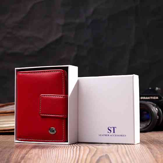 Жіночий вертикальний компактний гаманець із натуральної шкіри Червоний (ST Leather) Київ