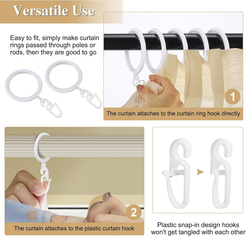 Кольца для штор RN-CUR 50 шт белые 37 мм металлические тихие с крючками набор для карниза Киев - изображение 4