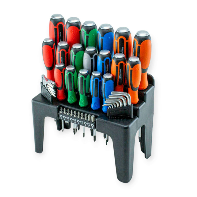 Набор отверток ударных 18 шт SL,PH,PZ,Torx, биты 10шт, шестигранники 16шт с подставкой-органайзером Мукачево - изображение 1