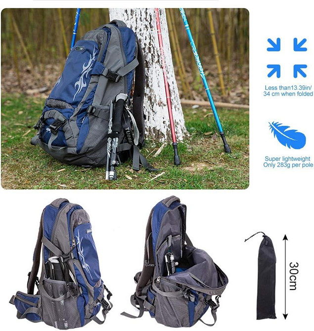 Туристичні трекінгові палиці складані комплект 2 шт, скандинавські палиці для ходьби легкі алюмінієві, чорні для походу альпінізму Київ - фото 5