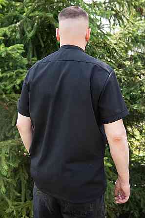 Вишиванка чоловіча, короткий рукав, чорна льон топ Київ