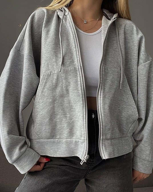 Жіноча оверсайз худі з лампасами на блискавці двунитка Одеса - фото 1