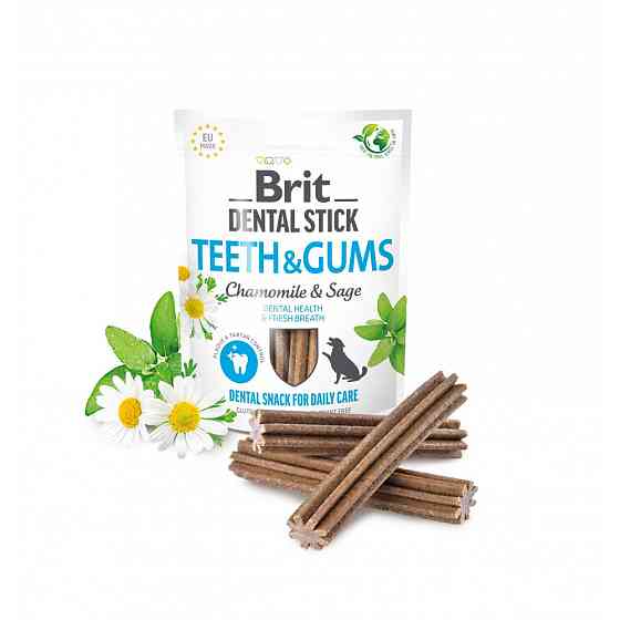 Лакомства для собак Brit Dental Stick Teeth & Gums здоровые десна и зубы, ромашка и шалфей, 7 шт, 251 г Винница