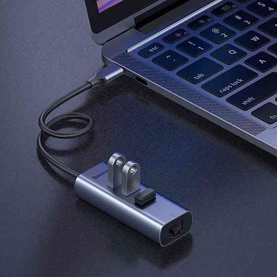 USB-Hub Baseus Enjoy series Type-C to USB3.0*3+RJ45 port HUB adapter Grey Киев