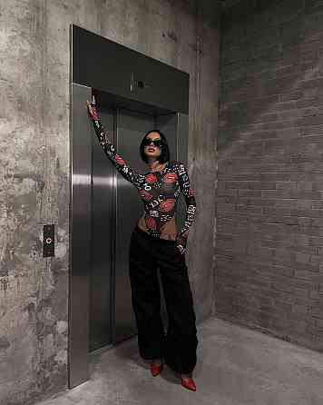 Женский стильный принтованный боди из сетки Одесса