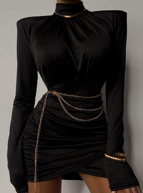 Стильное женское мини платье с плечиками трикотаж масло Черный, 46/48 Одесса - изображение 5