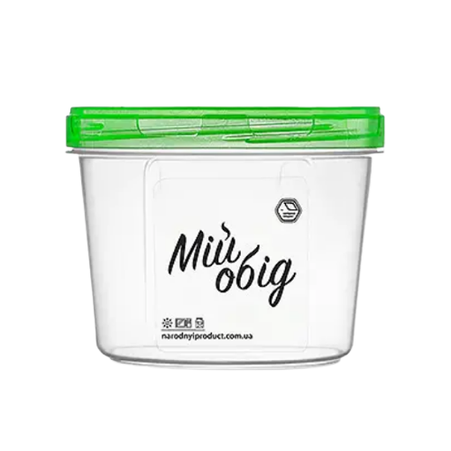 Контейнер для харчових продуктів 0,5л круглий прозорий/зелений Народний продукт Житомир