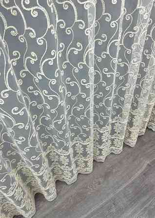 Тюль фатин с вышивкой Корд и люрексом Цвет молочный с золотистым 1851т Киев