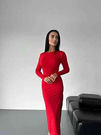 Женское изящное платье миди с разрезом плотный микродайвинг Одесса