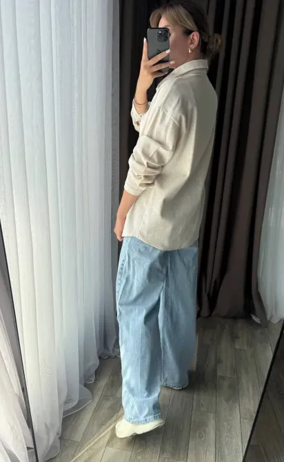 Женская льняная рубашка свободного кроя — мокко, светло-бежевый, светло-серый Одесса - изображение 9