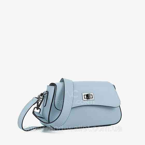 Стильна жіноча сумочка з гладкої шкіри блакитного кольору із клапаном на поворотному замку Virginia Conti Київ
