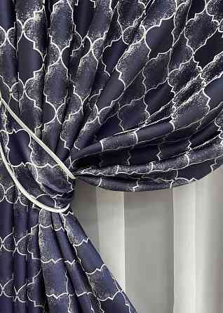Комплект готових штор VR-Textil Жакард SAPFIR № 1751ш Темно-синій з молочним 150х300 см 2 шт (33-0715) Київ