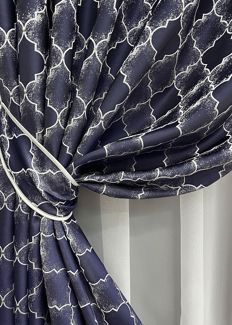 Комплект готових штор VR-Textil Жакард SAPFIR № 1751ш Темно-синій з молочним 150х300 см 2 шт (33-0715) Київ - фото 5