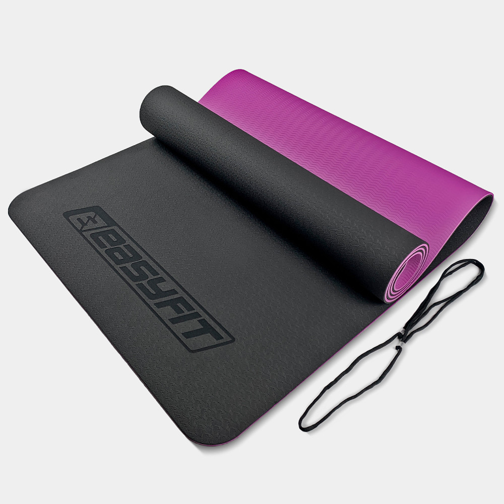 Килимок для йоги та фітнесу EasyFit TPE+TC 6мм двошаровий чорний-фіолетовий Коломия - фото 1