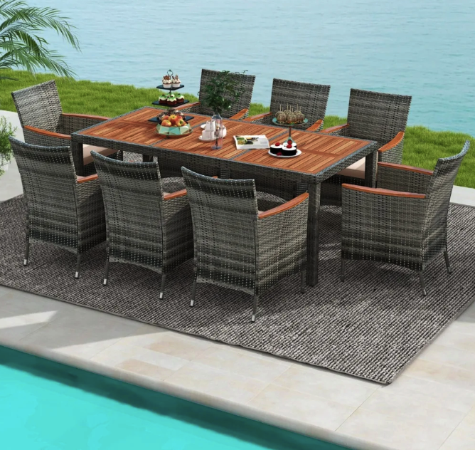 Комплект садових меблів Costway Viccos 8+1 Сірий/бежевий Киев - изображение 5