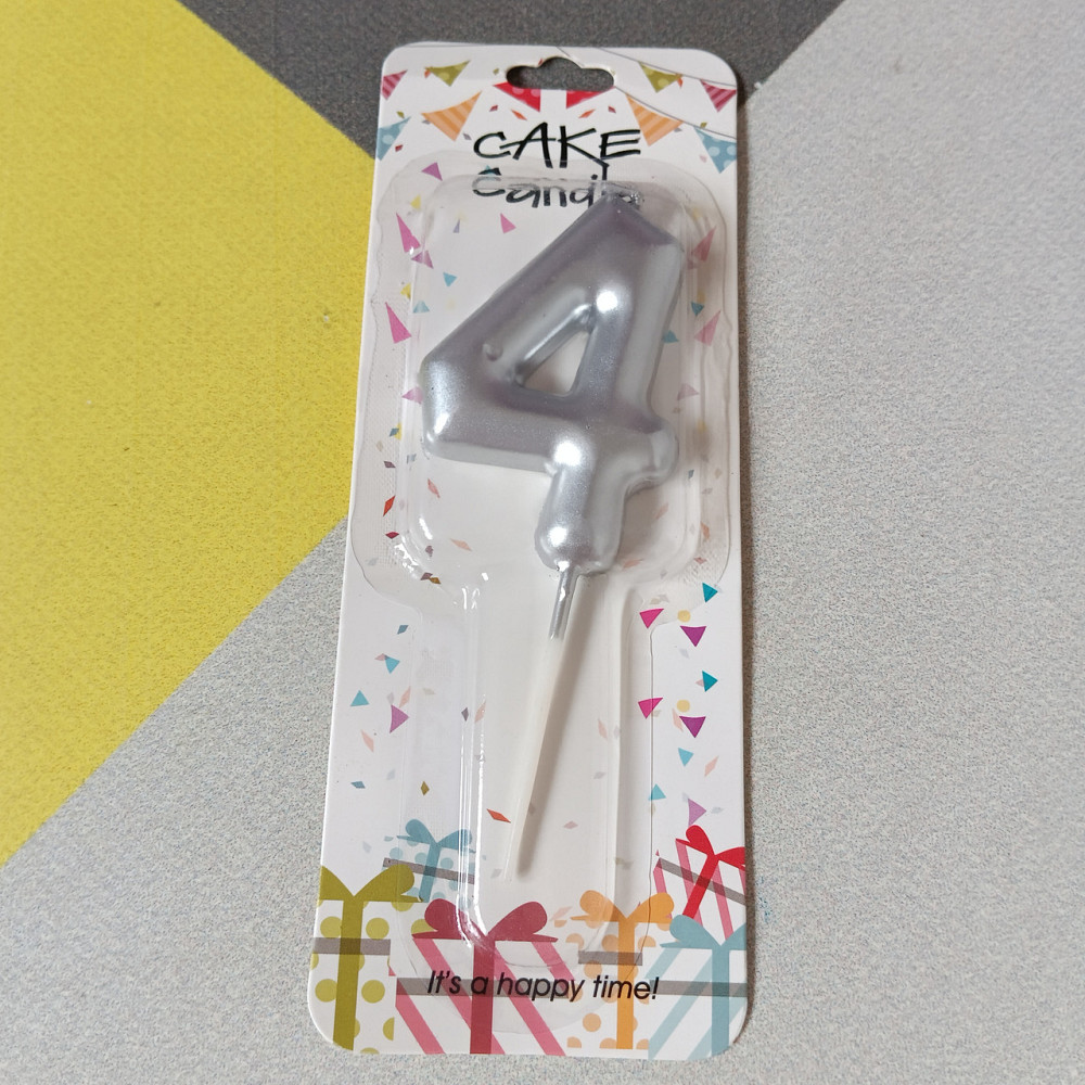 Свеча для торта 4 цифра серебро Киев - изображение 1