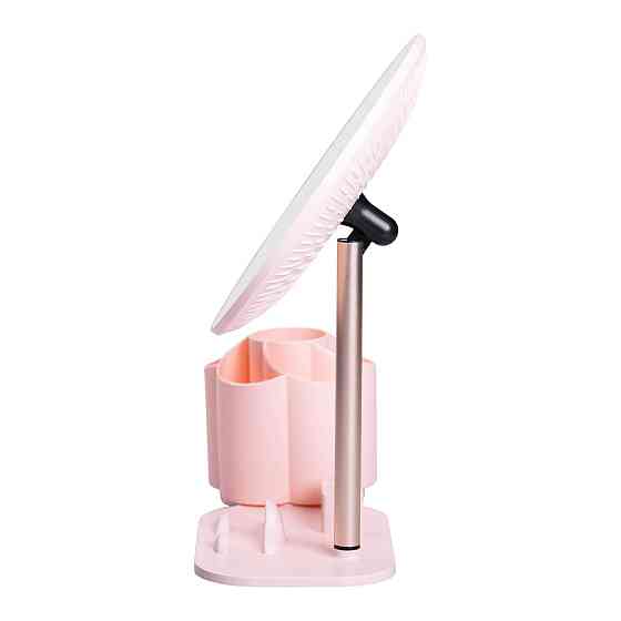 Дзеркало для макіяжу з підсвічуванням кругле настільне Ø21 см з підставкою Рожеве HP-10-9AP Коломия