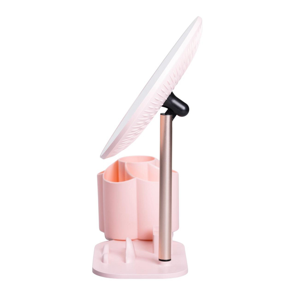 Дзеркало для макіяжу з підсвічуванням кругле настільне Ø21 см з підставкою Рожеве HP-10-9AP Коломия - фото 4