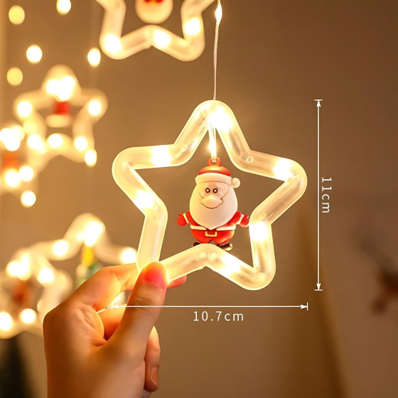 Светодиодная гирлянда штора звезды 3D Niki Light 3м занавес звезды с фигурками внутри теплый белый Киев