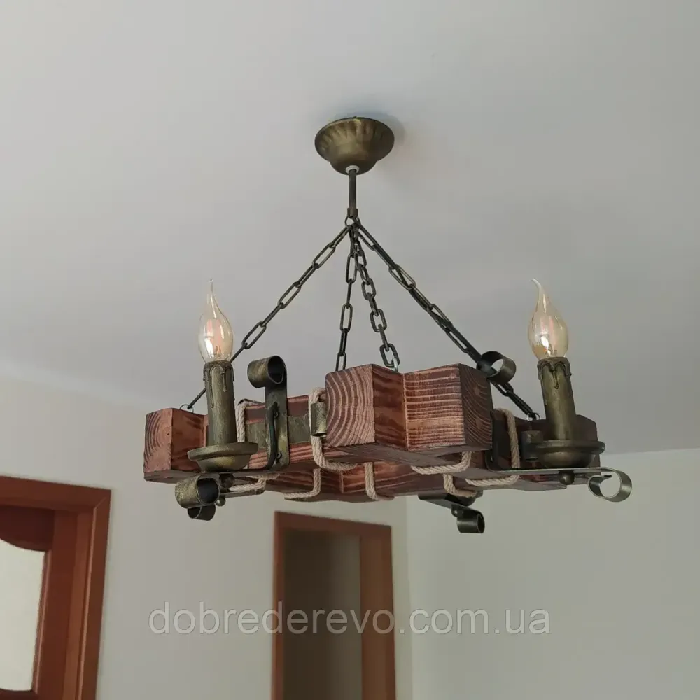 Люстра дерев'яна "Квадрат", 4 свічки Вижниця - фото 4