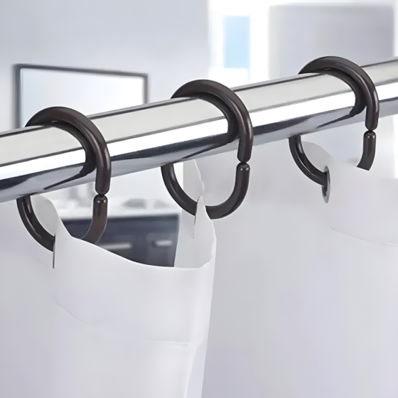 Гачки-кільця для ванної кімнати і душа для ванної шторки у ванну кімнату пластикові, 12 штук,чорні Кам'янець-Подільський