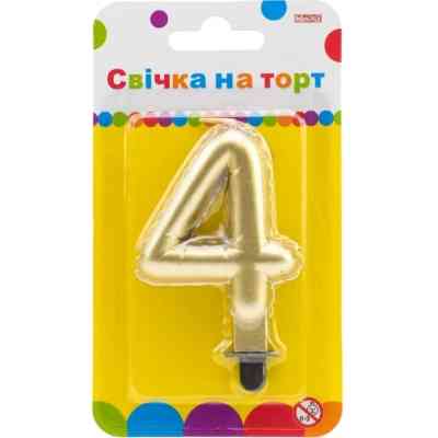 Свічка Maxi золотиста двостороння "4" у вигляді надувної кульки висотою 7,62 см (MX622095G-4) Вінниця