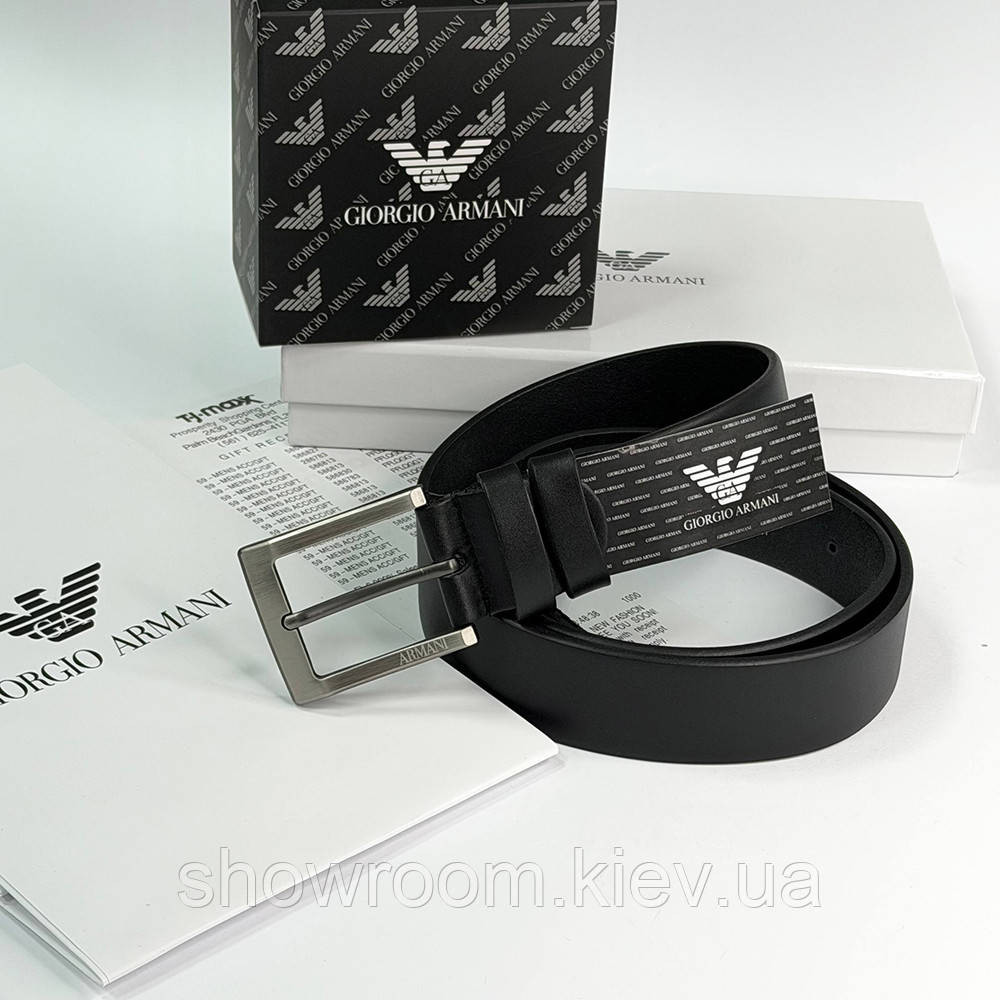Чоловічий шкіряний брендовий ремінь Armani (304) чорний Київ - фото 5