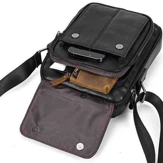 Сумка-барсетка мужская через плечо кожаная гладкая черная Tiding Bag TD-69291 Каменское