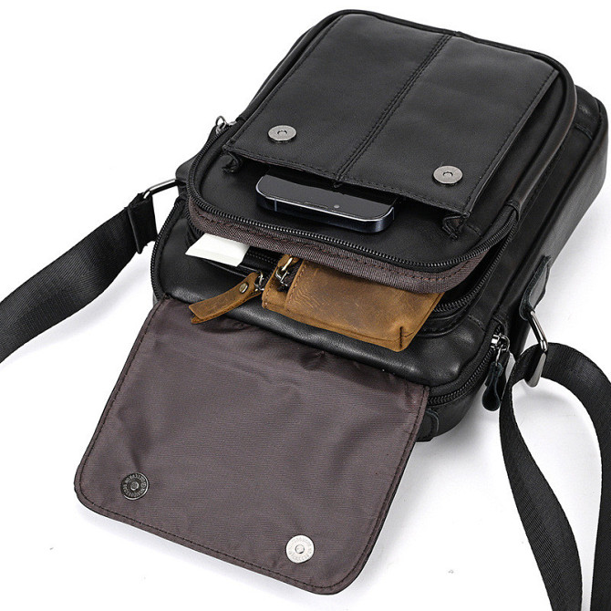 Сумка-барсетка чоловіча через плече шкіряна гладка чорна Tiding Bag TD-69291 Кам'янське - фото 5
