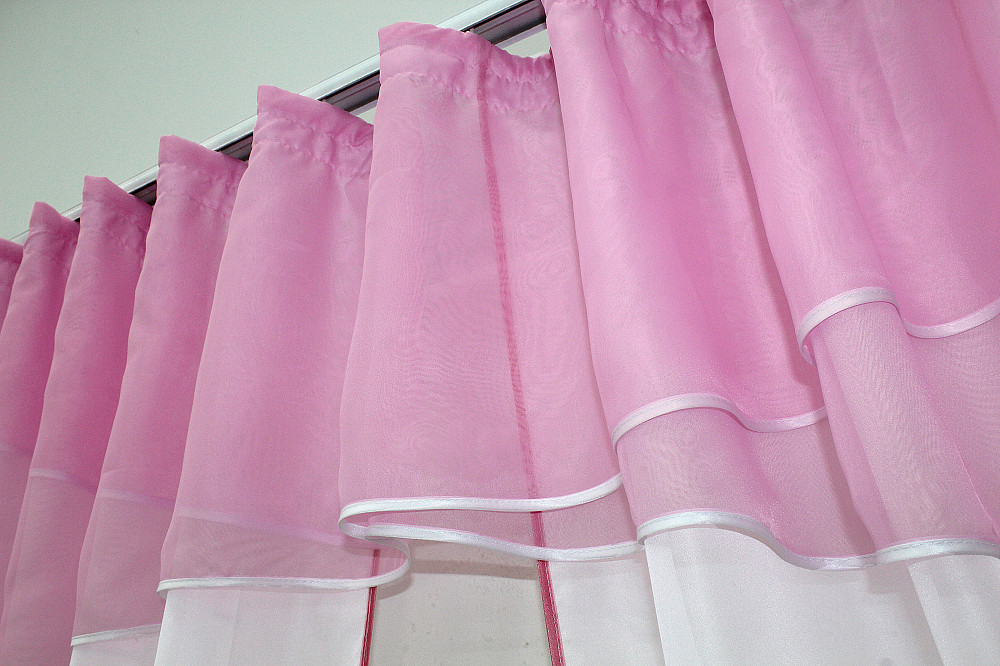 Кухонні штори VR-Textil № 091к з ламбрекеном і підв'язками рожевий з білим 280х170 см (52-0256) Київ - фото 5