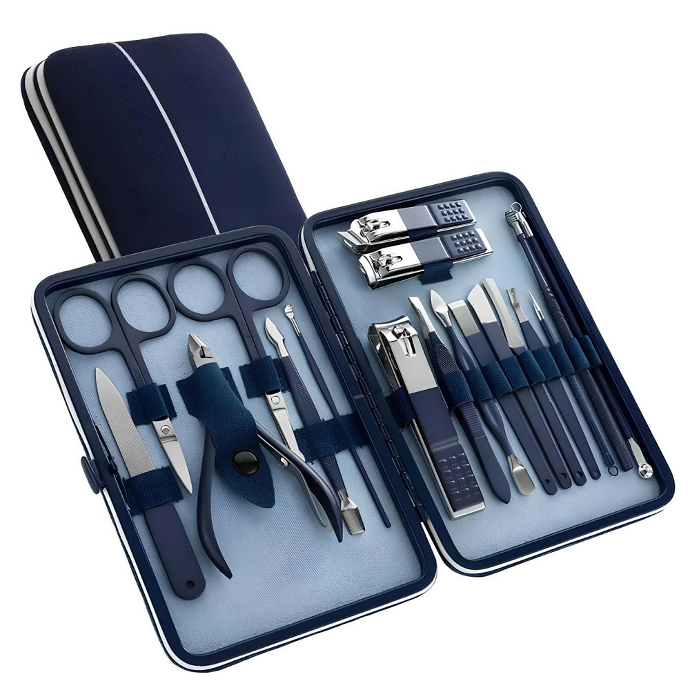 Манікюрно-педикюрний набір RESTEQ з інструментами для догляду за обличчям — 18 предметів у стильному синьому футлярі Київ - фото 1