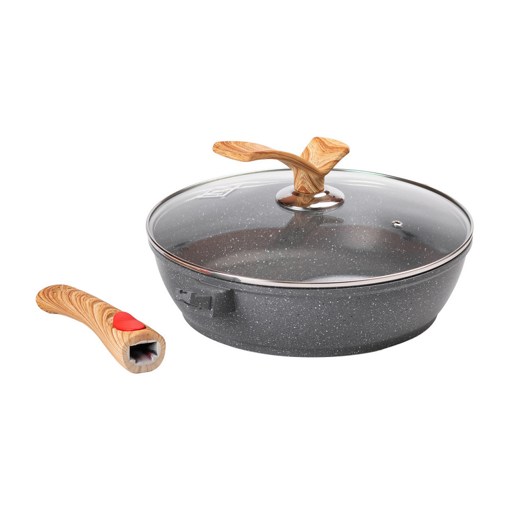 Алюмінієва глибока сковорода (3,5 л) зі скляною кришкою Ø28 см сіра MGC HP-4-465G Київ - фото 4