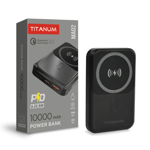 Павербанк 10000 mAh Titanum TPB-MA02 Black 22,5W QC+PD + БЗП чорний Житомир