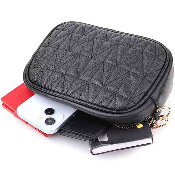 Компактная стеганая сумка для женщин из натуральной кожи Vintage 22894 Черный Киев